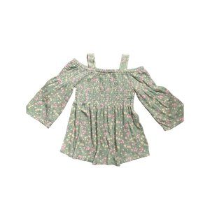 Cloud Chaser Girls Smocked Cold Shoulder Long Sleeve dress Green Floral medium